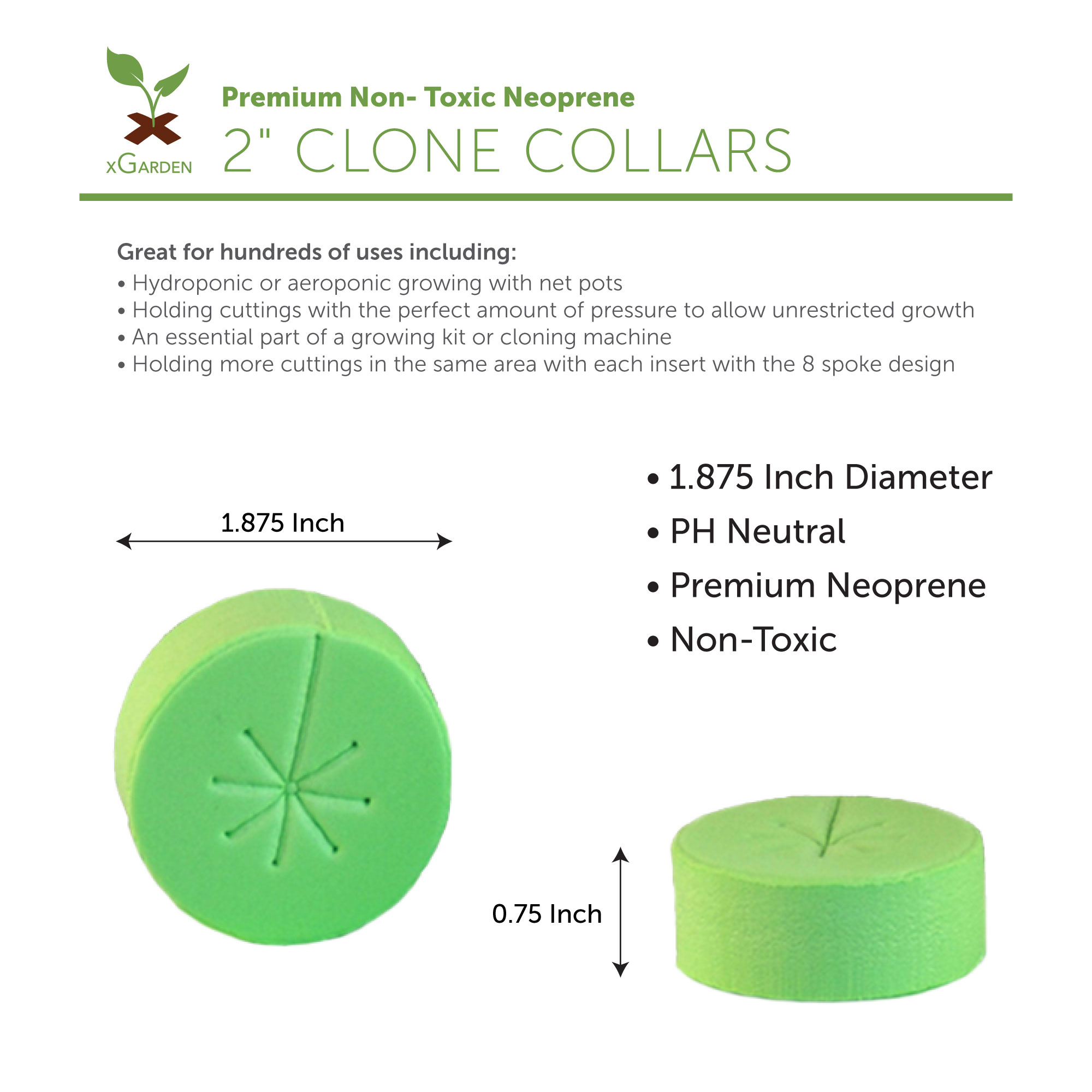 2″ xGarden Green Clone Collars pack of 30